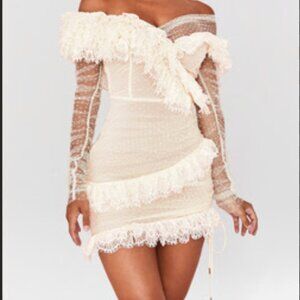 BRAND NEW - House of CB -Ivory Lace Frill Mini Dress- Size Medium